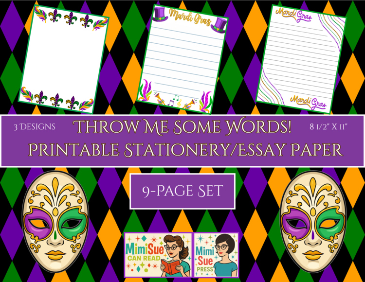 Throw Me Some Words! Mardi Gras Printable Stationery & Essay Paper Digital