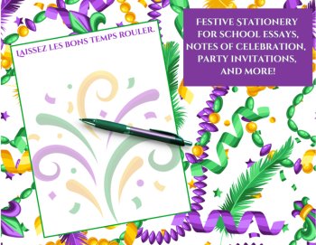 Let the Good Words Roll! Mardi Gras Printable Stationery & Essay Paper, image 2
