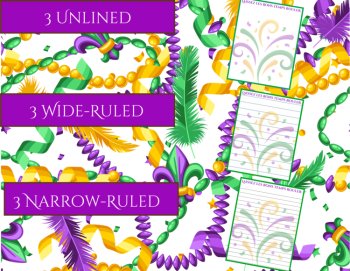 Let the Good Words Roll! Mardi Gras Printable Stationery & Essay Paper, image 3