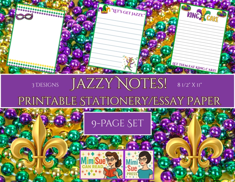 Jazzy Notes! Mardi Gras Printable Stationery & Essay Paper Digital Download
