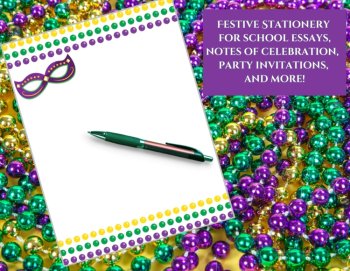 Jazzy Notes! Mardi Gras Printable Stationery & Essay Paper Digital Download, image 2