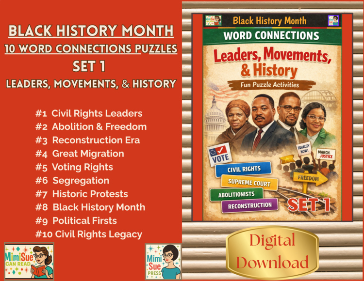 Black History Month – 10 Word Connections Puzzles/Set 1 Digital Download
