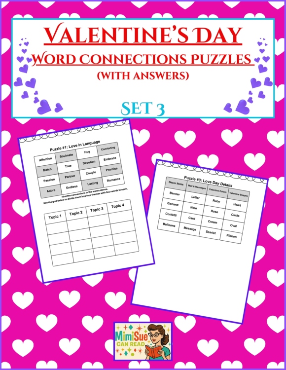 Valentine's Day Word Connections Puzzles | Vocabulary & Critical Thinking SET 3