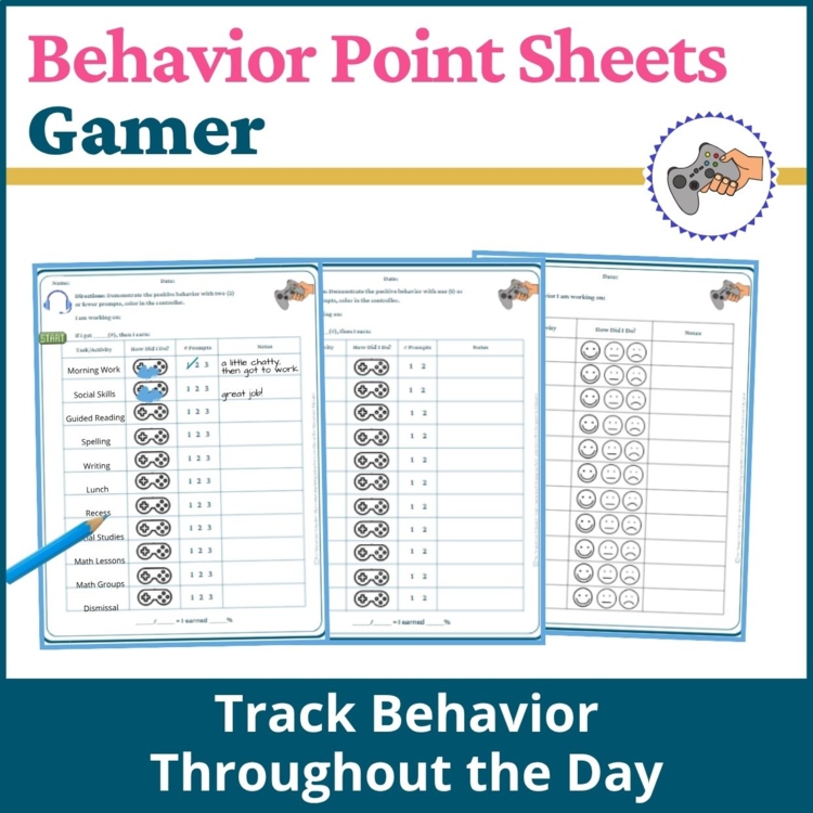 Gamer Student Behavior Point Sheet Daily Behavior Goal Data Editable Chart