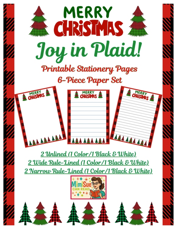 Joy in Plaid! 6 Printable Holiday Writing Stationery Pages Buffalo Plaid Design