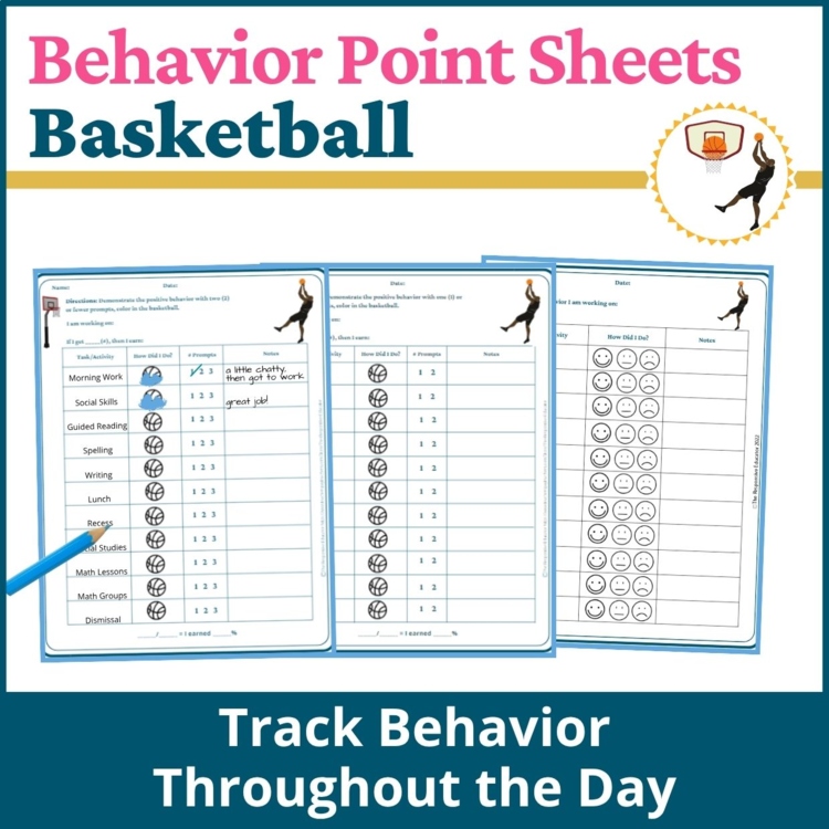 Basketball Student Behavior Point Sheet Daily Behavior Goal Data Editable Chart