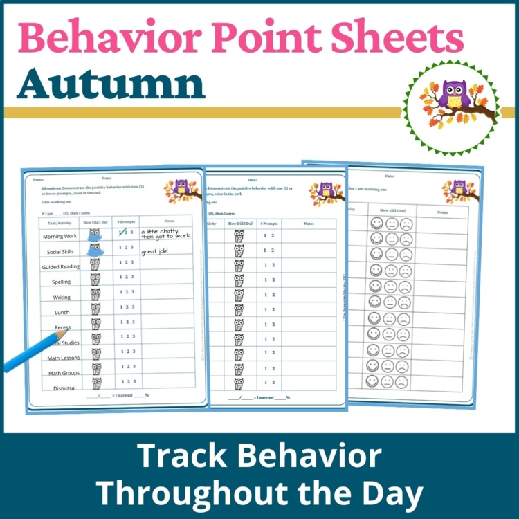 Autumn Student Behavior Point Sheet Daily Behavior Goal Data Editable Chart