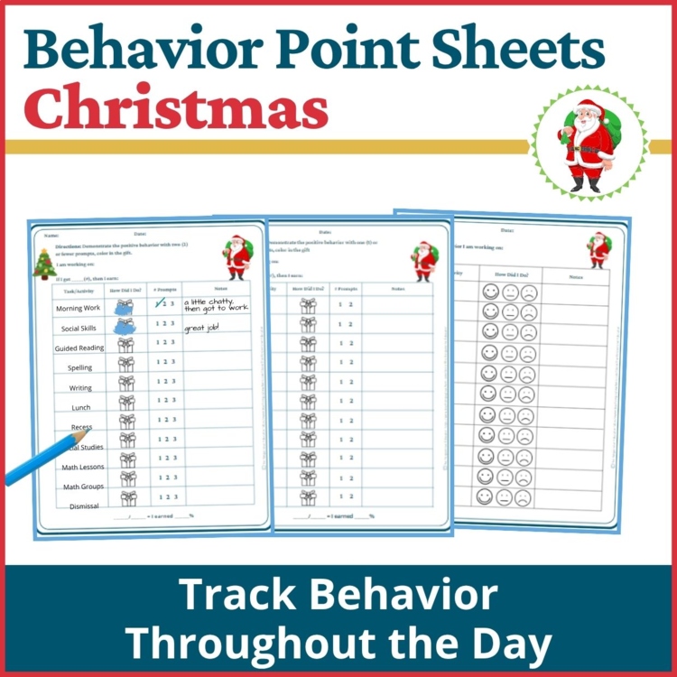 Christmas Student Behavior Point Sheet Daily Behavior Goal Data Editable Chart