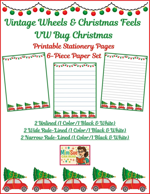 Vintage Wheels & Christmas Feels! VW Bug 6 Whimsical Holiday Printable Papers
