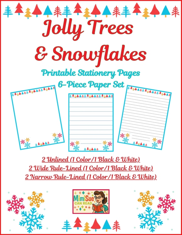 Ignite Joy! Jolly Trees & Snowflakes! Christmas Stationery 6 Printable Pages