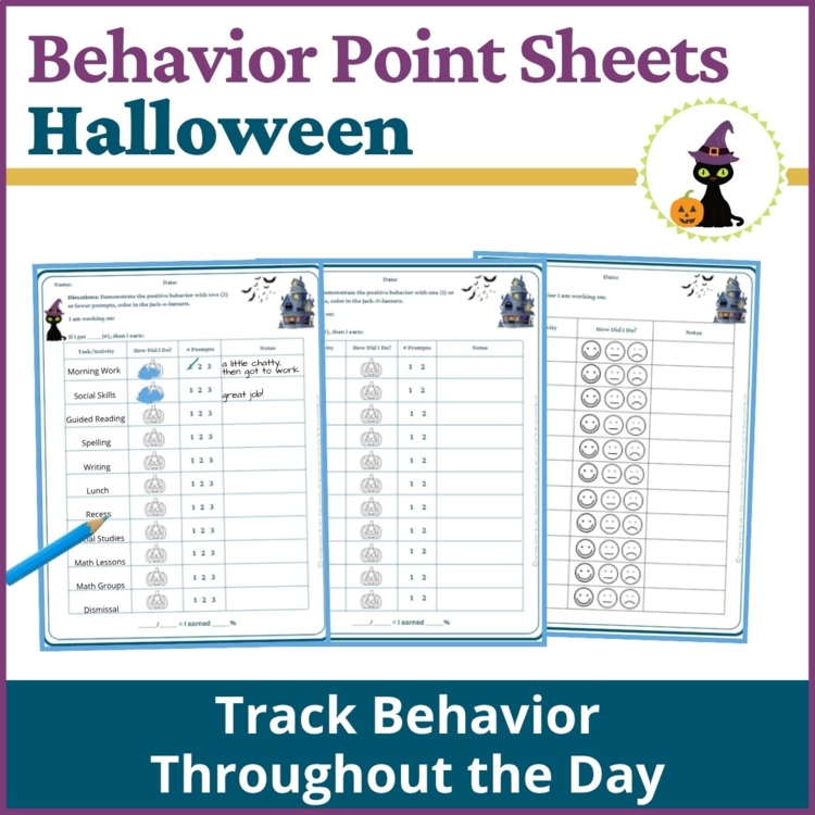 Halloween Student Behavior Point Sheet Daily Behavior Goal Data Editable Chart