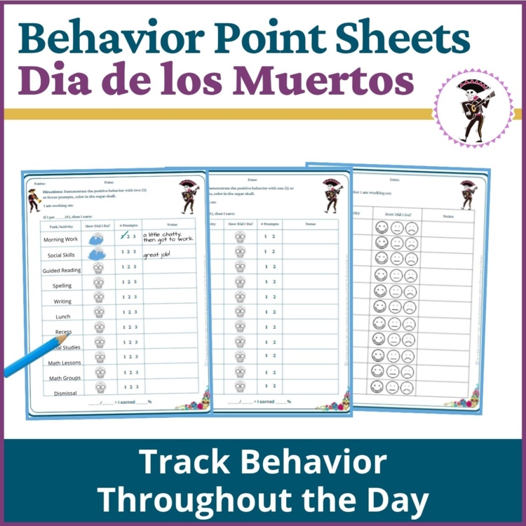 Dia de los Muertos Student Behavior Point Sheet Daily Behavior Goal Data Chart