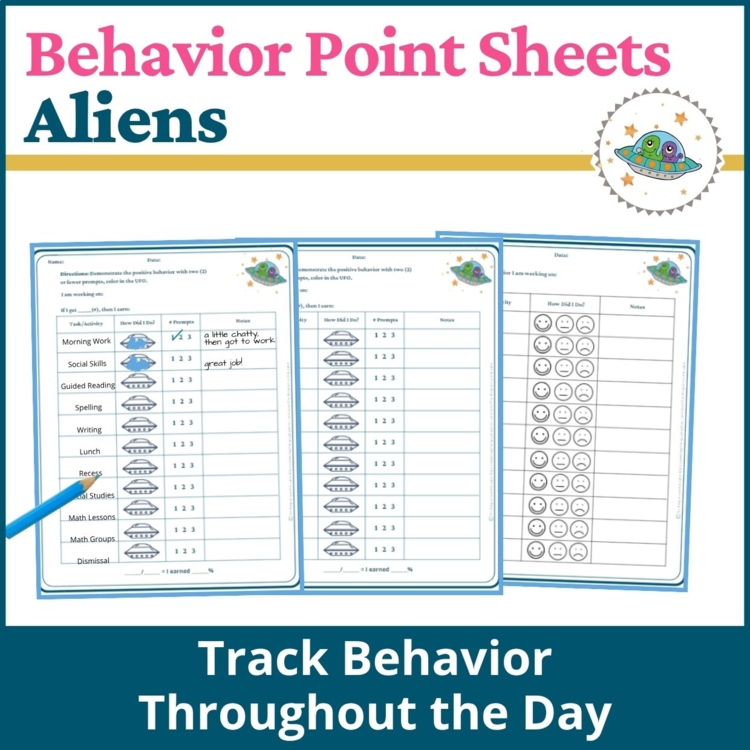 Aliens Student Behavior Point Sheet Daily Behavior Goal Data Editable Chart