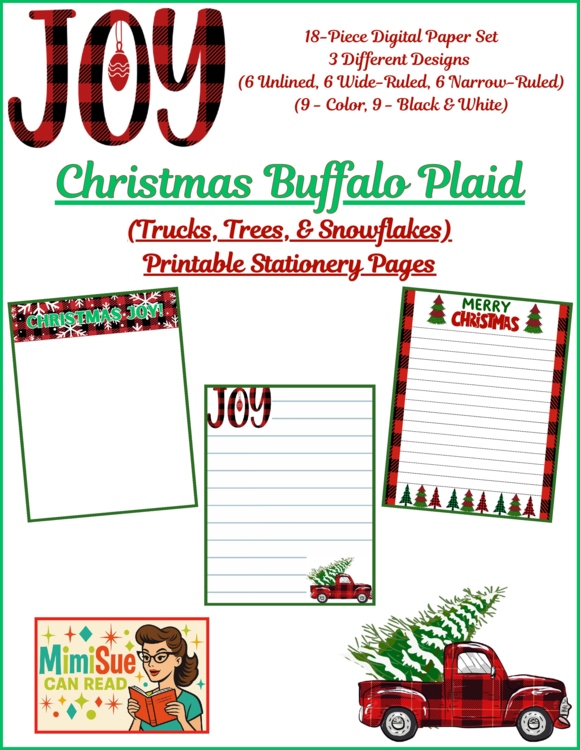 Buffalo Plaid Christmas! Trucks/Trees/Snowflakes! 18-Page Printable Stationery