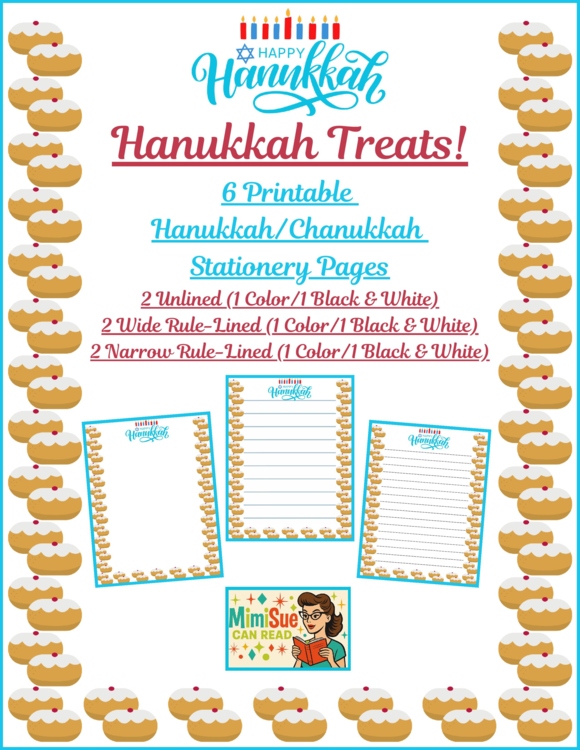 Hanukkah Treats! 6-Page Printable Chanukkah Stationery Pages (Lined/Unlined)