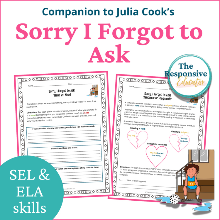 Sorry I Forgot to Ask Book SEL Character Education Read Aloud Activities