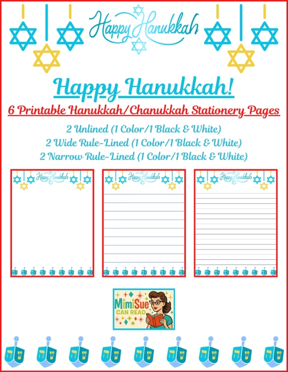 Happy Hanukkah/Chanukkah! 6-Page Printable Stationery Pages (Lined/Unlined)