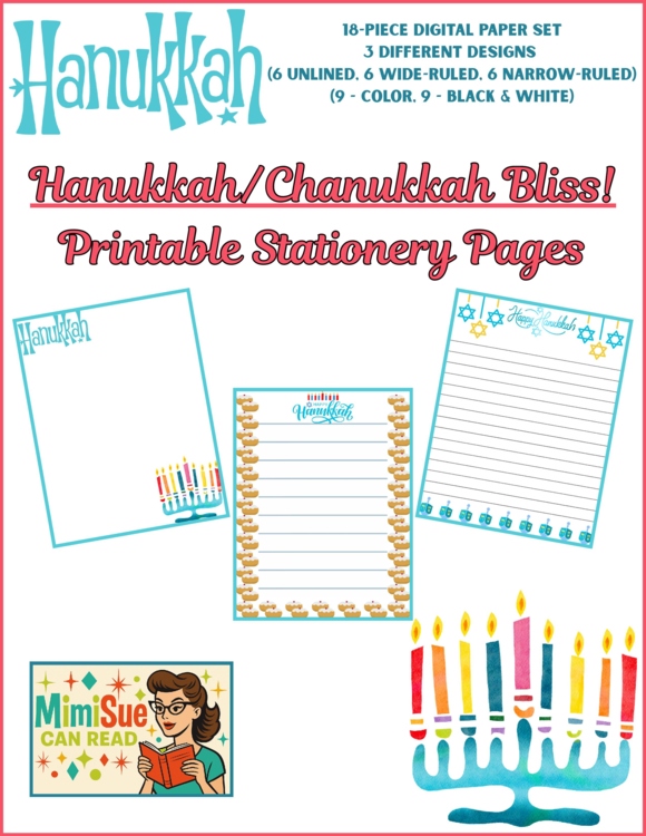Hanukkah/Chanukkah Bliss! 18-Page Printable Stationery Pages (Lined/Unlined)