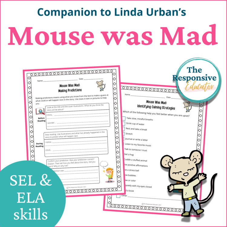 Mouse Was Mad Book SEL Learning Self Regulation Worksheets Calm Down Activities