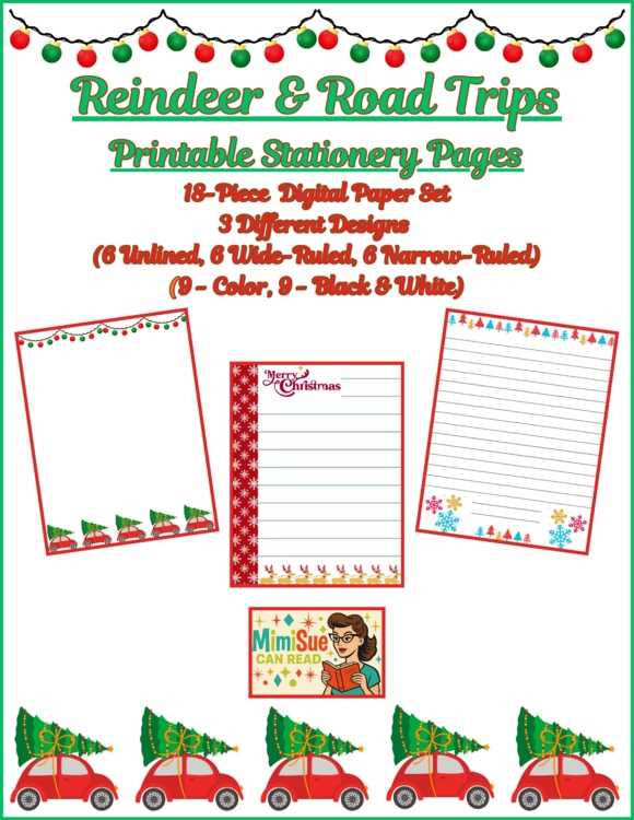 Reindeer & Road Trips Christmas Stationery Collection (Color/B&W-Lined/Unlined)