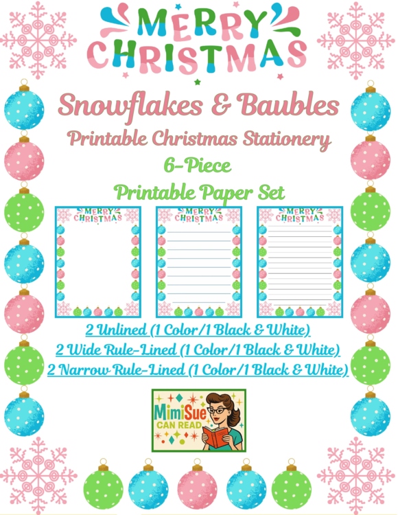 Snowflakes & Baubles! Festive Christmas Stationery 6 Printable Writing Papers
