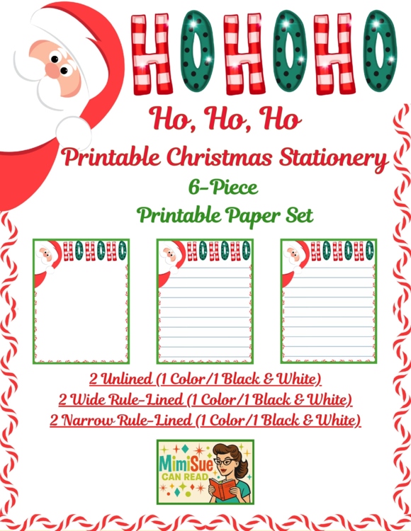 Ho, Ho, Ho! Christmas Stationery Pages 6 Printable Writing Papers (Color/B&W)