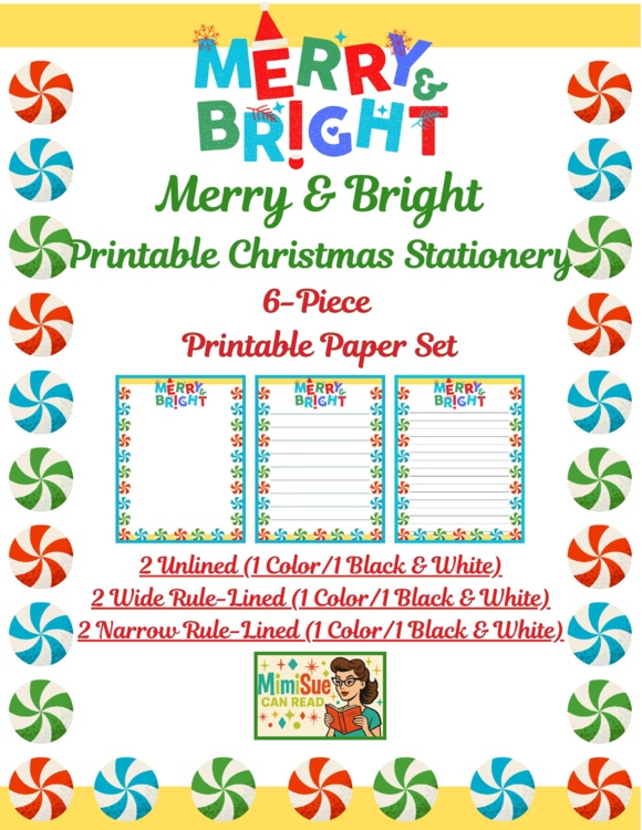 Merry & Bright! Christmas Stationery Pages 6 Printable Writing Paper (Color/B&W)