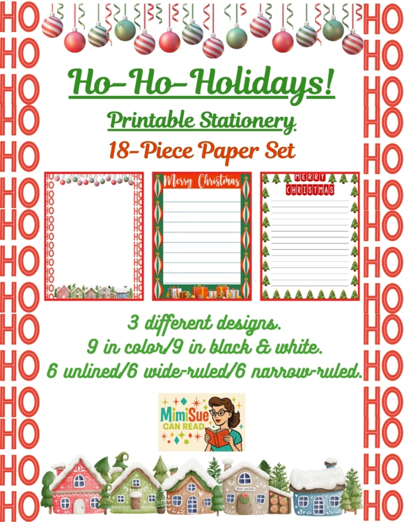 Celebrate the Season: Ho-Ho-Holiday Writing Paper Set (Color/B&W, Lined/Unlined)