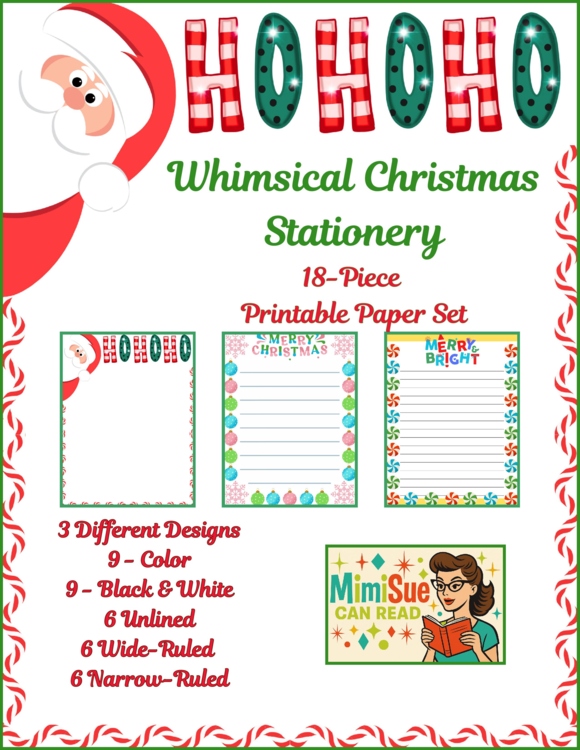 Whimsical Christmas Writing Paper | Printable Stationery Snowflakes & Peppermint