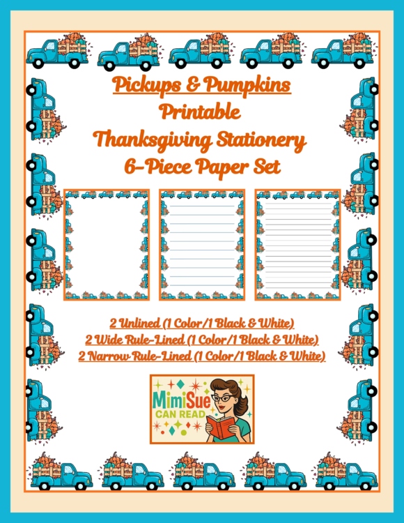 Pickups & Pumpkins! Stationery Pages 6 Printable Writing Papers (Color/B&W)