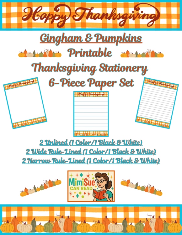 Gingham & Pumpkins! Stationery Printable Pages 6 Writing Papers (Color/B&W)