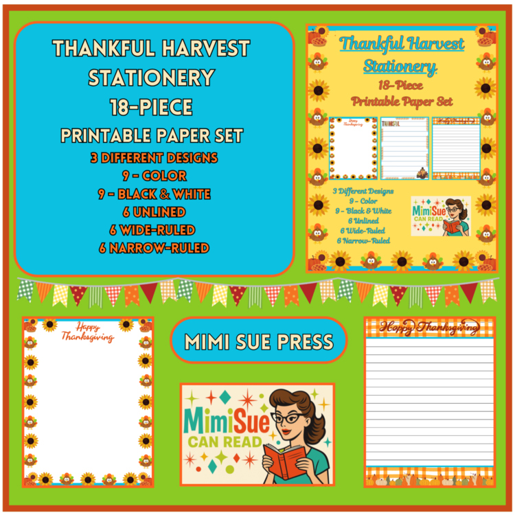 Thankful Harvest Stationery 18 Printable Writing Papers (Color/B&W)