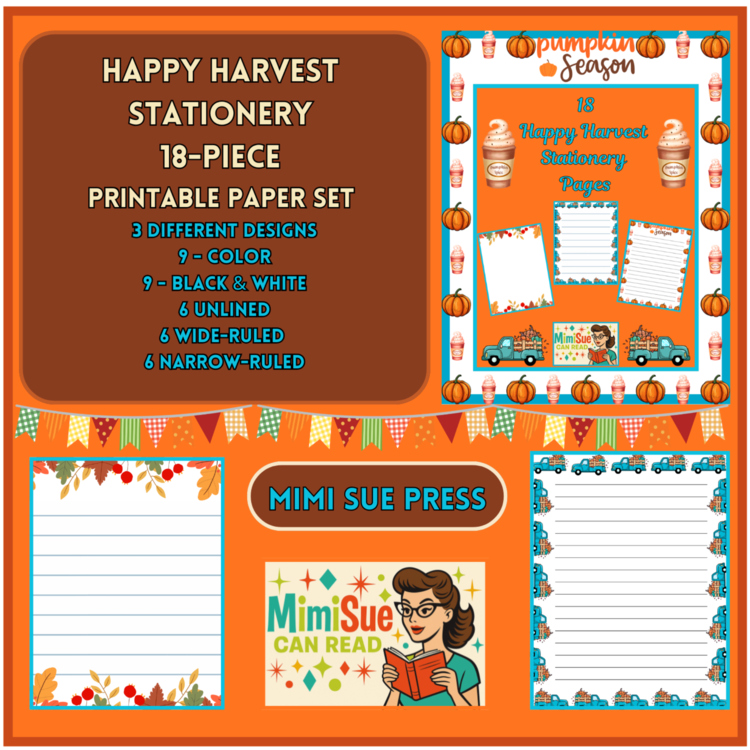 Happy Harvest Stationery 18 Printable Writing Papers (Color/B&W) (Lined/Unlined)