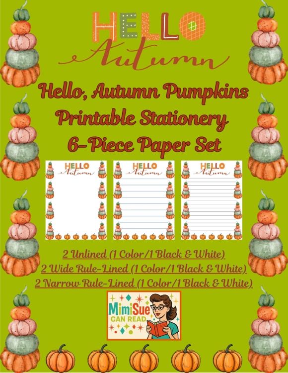 Hello Autumn Pumpkins! Stationery Pages 6 Writing Papers (Color/B&W)