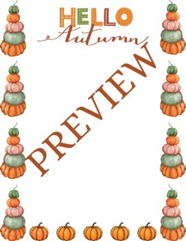 Hello Autumn Pumpkins! Stationery Pages 6 Writing Papers (Color/B&W), image 2
