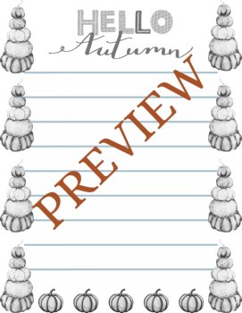 Hello Autumn Pumpkins! Stationery Pages 6 Writing Papers (Color/B&W), image 3