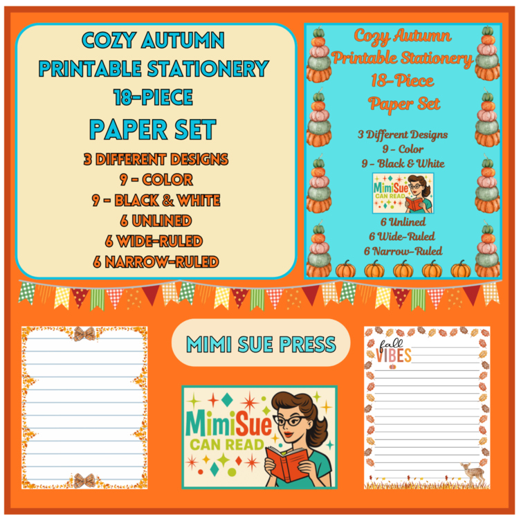 Cozy Autumn Stationery 18 Printable Writing Papers (Color/B&W) (Lined/Unlined)