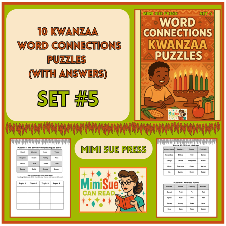 10 Kwanzaa Word Connections Puzzles SET 5 (Holiday/Party Game)