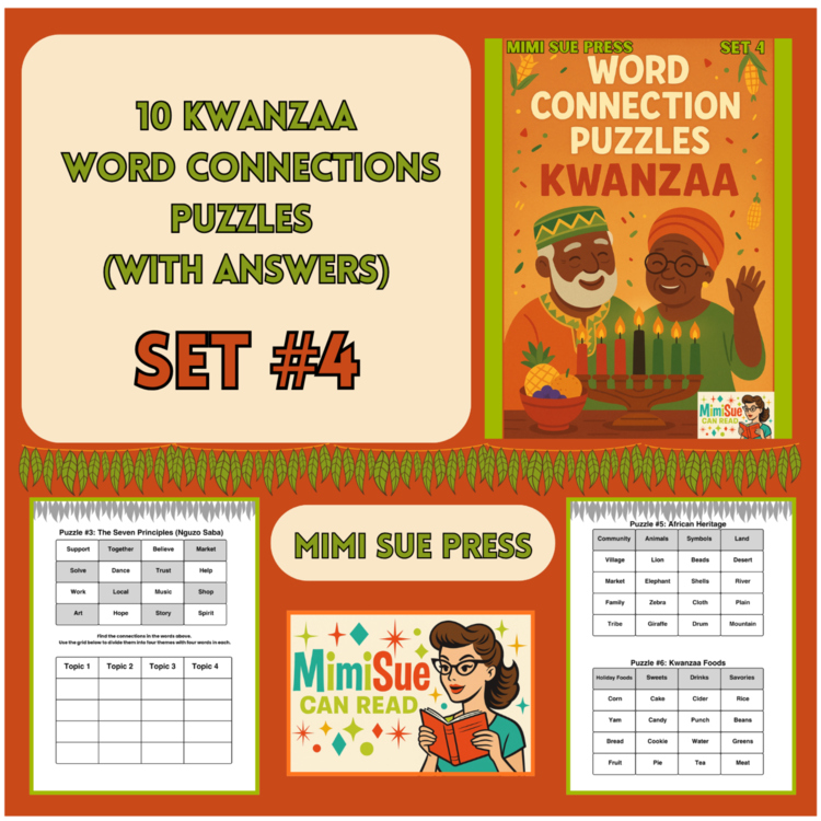 10 Kwanzaa Word Connections Puzzles SET 4 (Holiday/Party Game)