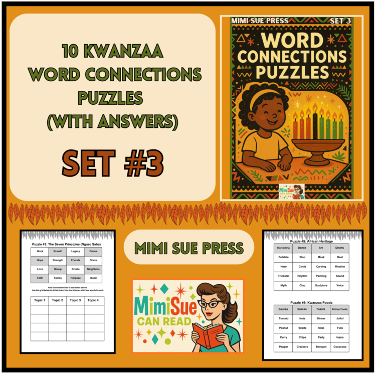 10 Kwanzaa Word Connections Puzzles SET 3 (Holiday/Party Game)