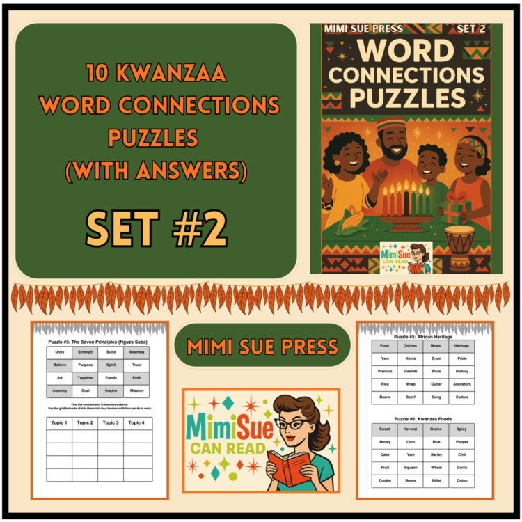 10 Kwanzaa Word Connections Puzzles SET 2 (Holiday/Party Game)