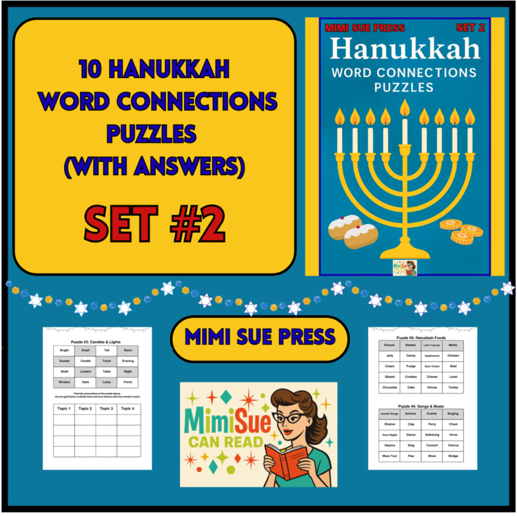 10 Hanukkah Word Connections Puzzles SET 2 (Holiday/Party Game)