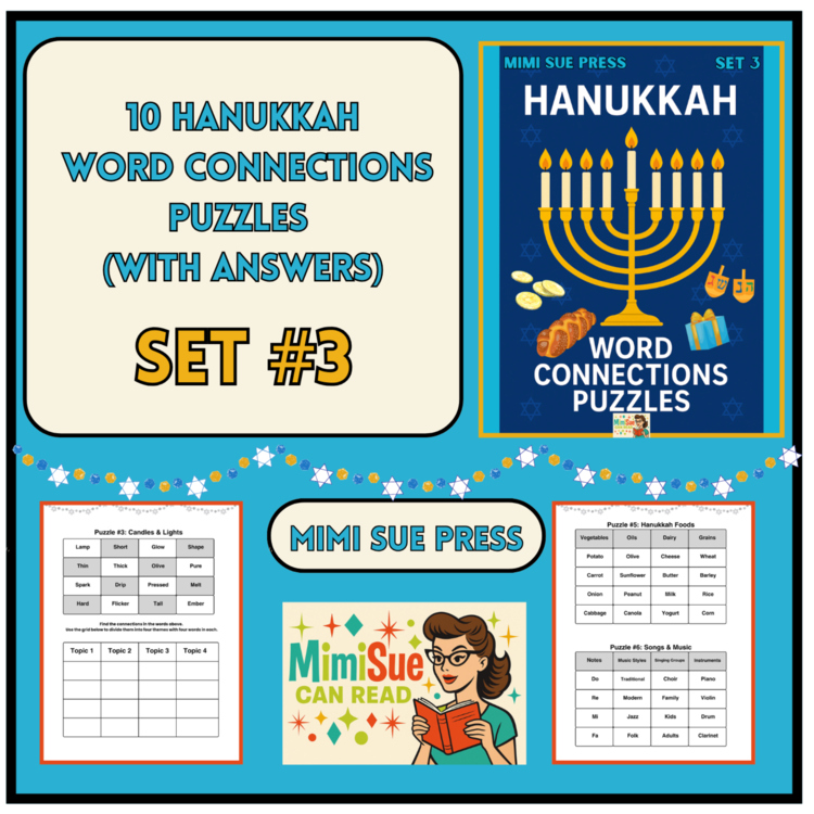 10 Hanukkah Word Connections Puzzles SET 3 (Holiday/Party Game)