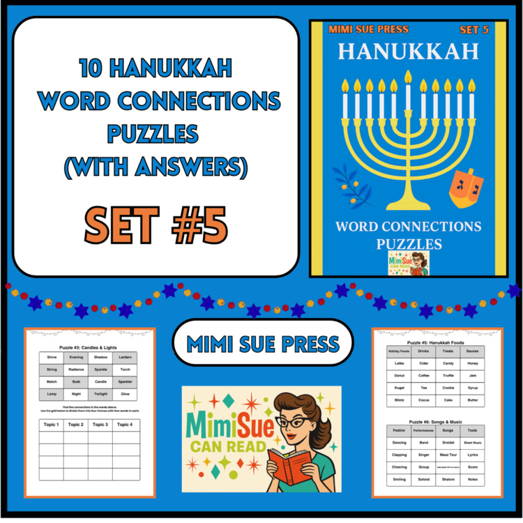 10 Hanukkah Word Connections Puzzles SET 5 (Holiday/Party Game)