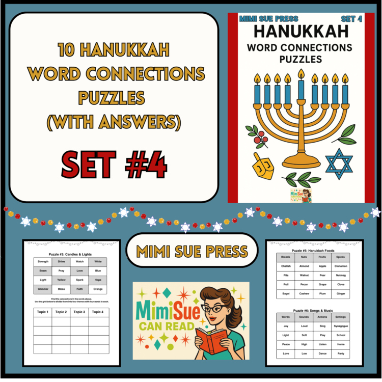 10 Hanukkah Word Connections Puzzles SET 4 (Holiday/Party Game)
