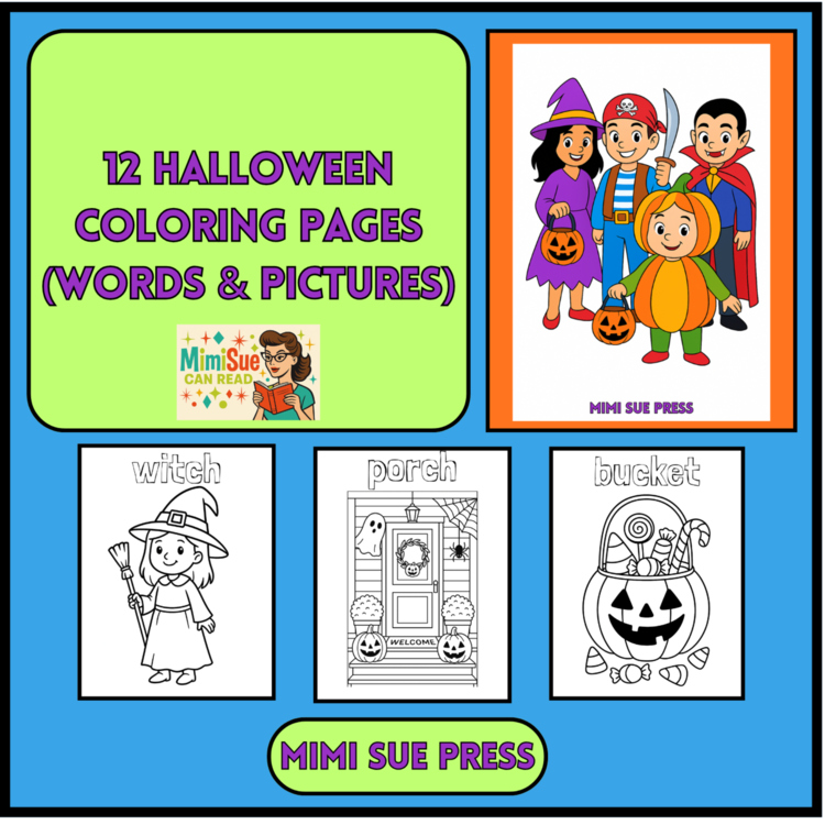 12 Halloween Coloring Pages with Words & Pictures