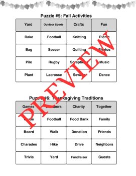 10 Fall & Thanksgiving Word Connections Puzzles SET 5 (Holiday/Party Game), image 3