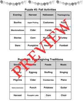 10 Fall & Thanksgiving Word Connections Puzzles SET 4 (Holiday/Party Game), image 3
