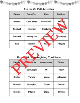 10 Fall & Thanksgiving Word Connections Puzzles SET 3 (Holiday/Party Game), image 3