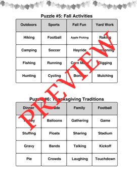 10 Fall & Thanksgiving Word Connections Puzzles SET 1 (Holiday/Party Game), image 3